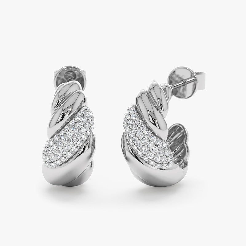 “Twist Oval Radiance” S925 Sterling Silver Zircon Twist Stud Earrings