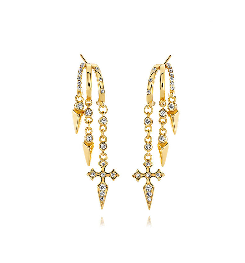 “Star Stud Edit” S925 Sterling Silver Geometric Stud Earrings with Sparkling Accents