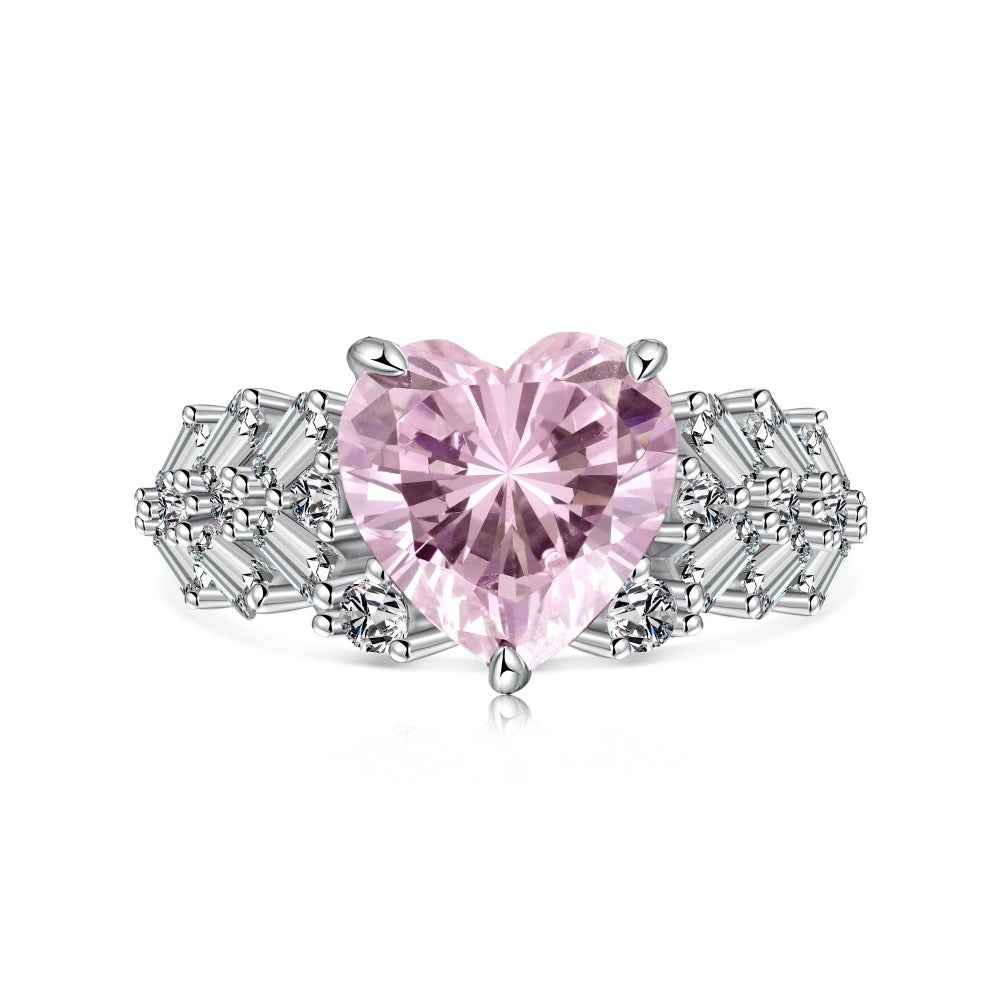 925 Sterling Silver Pink Heart-Cut Statement Ring – Regal Heart