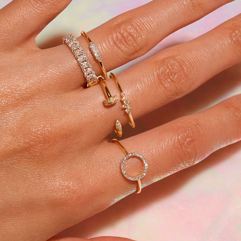 “Orbit Luxe” S925 Sterling Silver Open Adjustable O-Ring with Pave Zircon