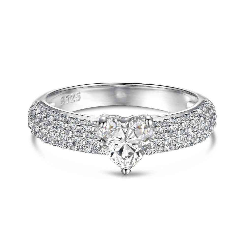 925 Sterling Silver Heartfire Luxe 0.8CT Heart-Cut Moissanite Pavé Ring