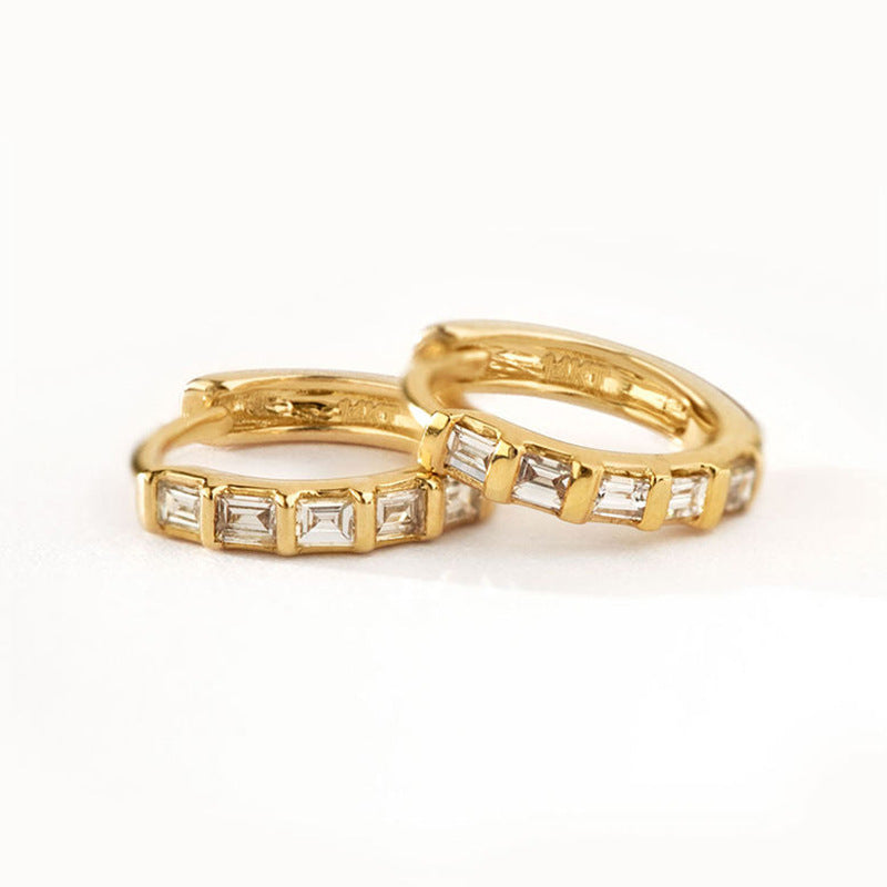 “Rectangular Radiance” S925 Sterling Silver Zircon Geometric Hoop Earrings