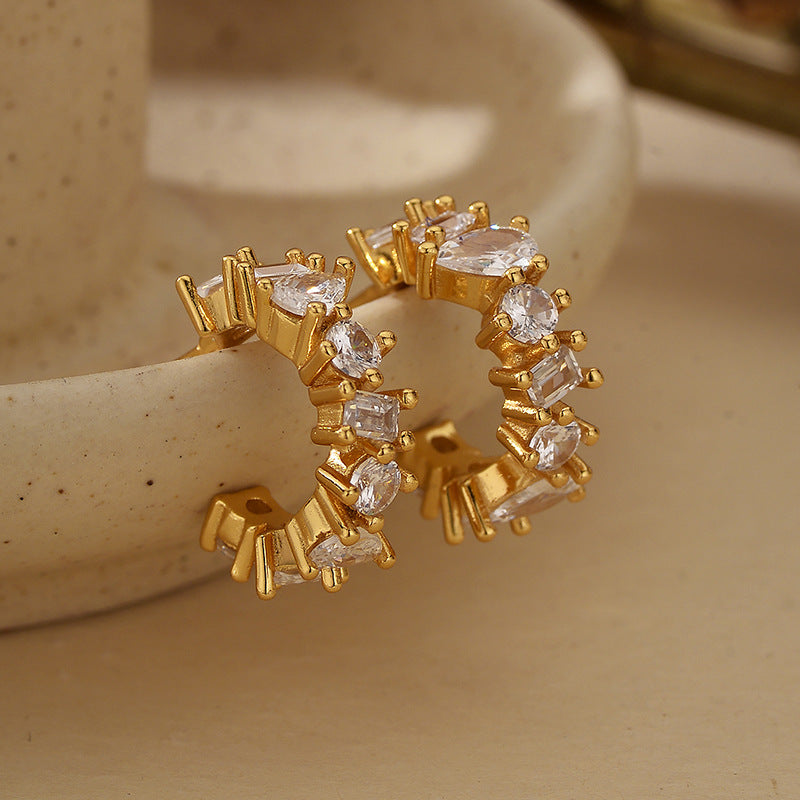 “Crescent Cluster” S925 Sterling Silver Textured C-Hoop Stud Earrings