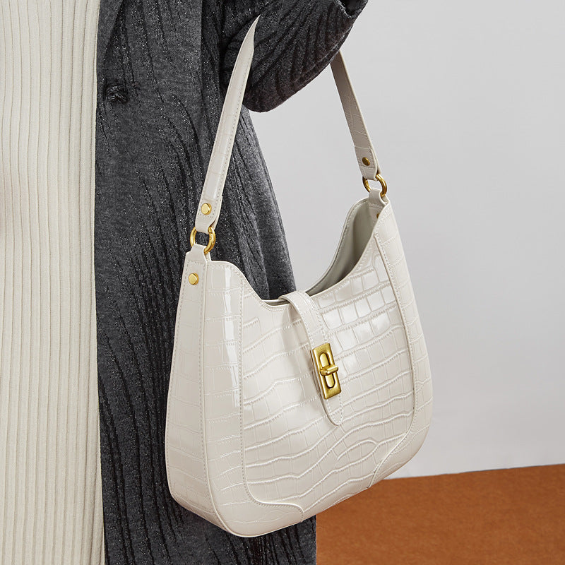 Women's Croc-Embossed Genuine Leather Hobo Bag with Detachable Pouch