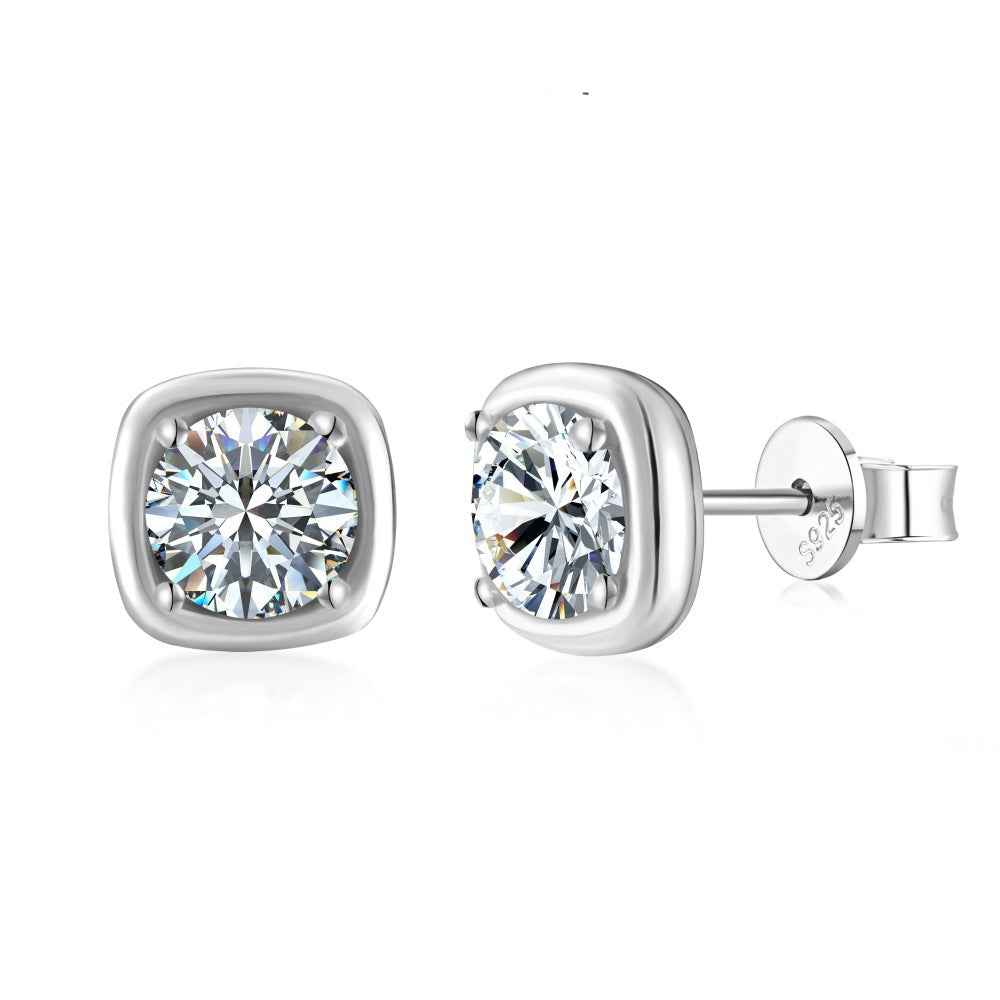925 Sterling Silver Soft Halo Cushion Bezel Zircon Stud Earrings 5mm