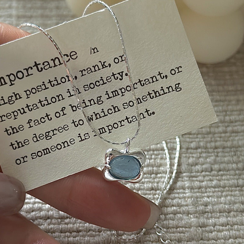 Ocean Breeze S925 Sterling Silver Aquamarine Necklace Aurora Star Zircon Pendant