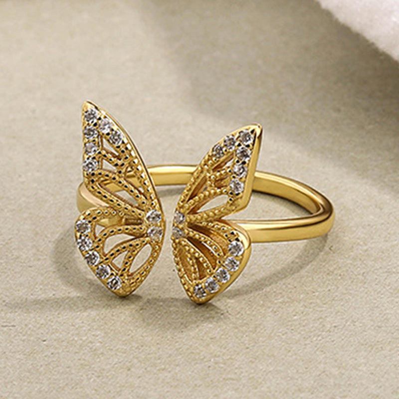 “Flutter Glow” S925 Sterling Silver Zircon Butterfly Open Ring