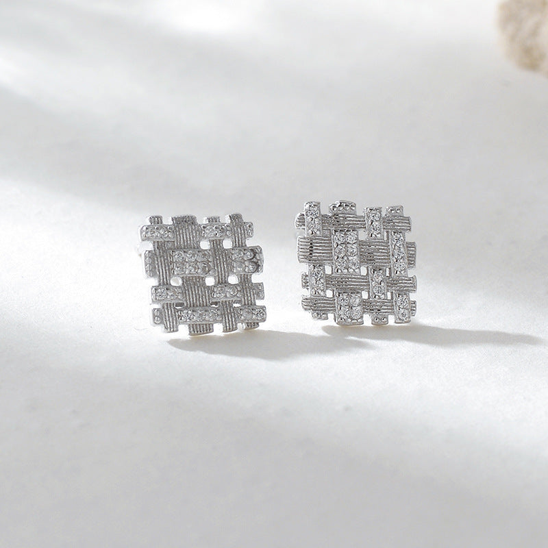 “Lattice Glow” S925 Sterling Silver Geometric Openwork Stud Earrings