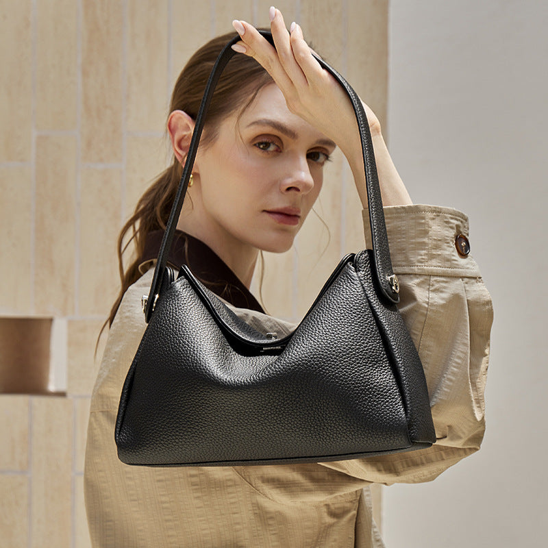 Women's Lychee-Grain Cowhide Convertible Hobo Bag