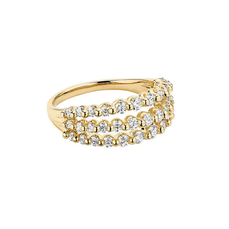 925 Sterling Silver Triple Gleam Three-Row Pavé Zircon Ring Gold Plated Statement Ring