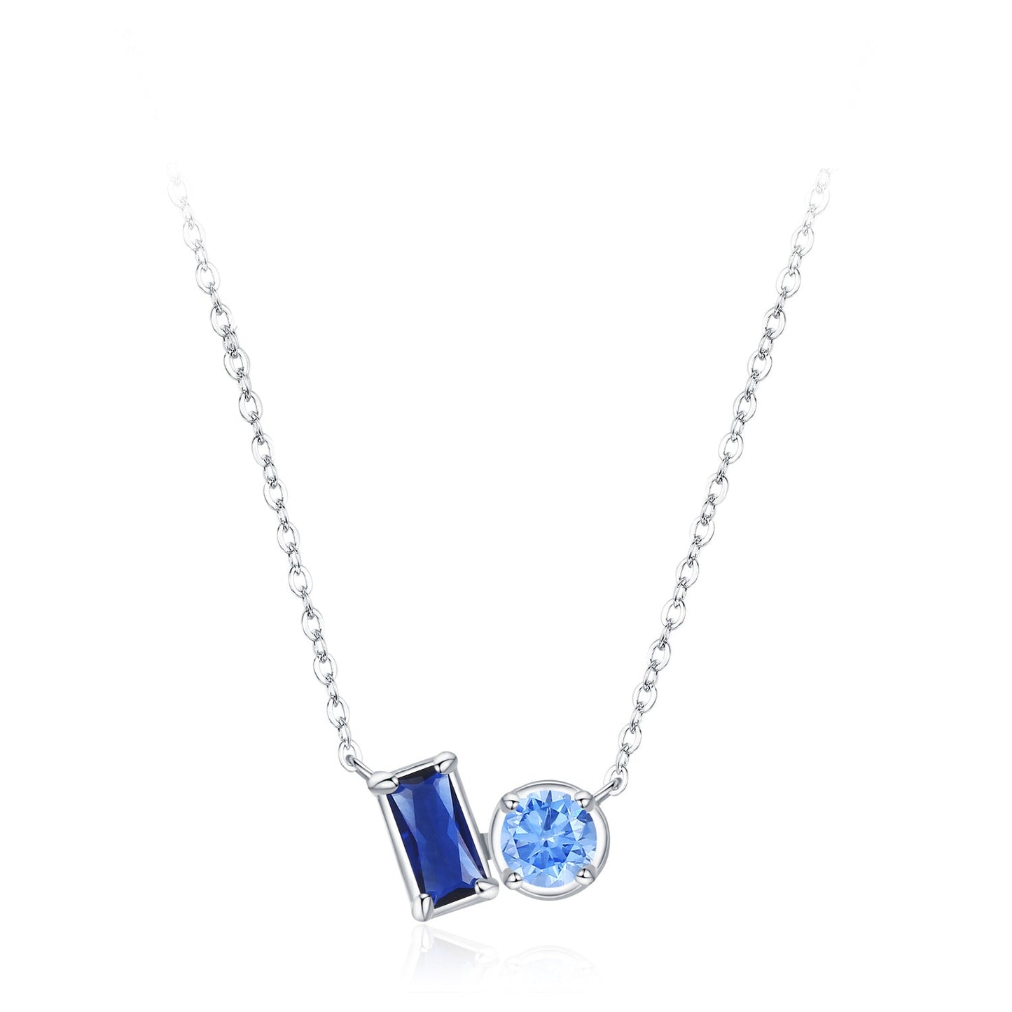 925 Sterling Silver Blue Baguette and Round Stone Jewelry Set