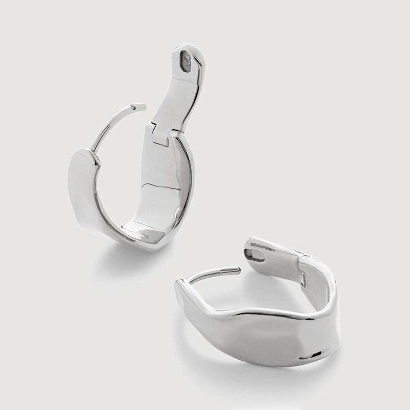 “Asymmetric Orbit” S925 Sterling Silver Geometric Hoop Earrings