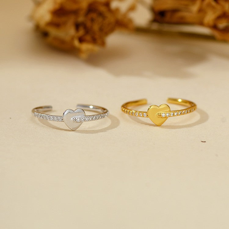“Heartline” S925 Sterling Silver Open Adjustable Zircon Heart Ring
