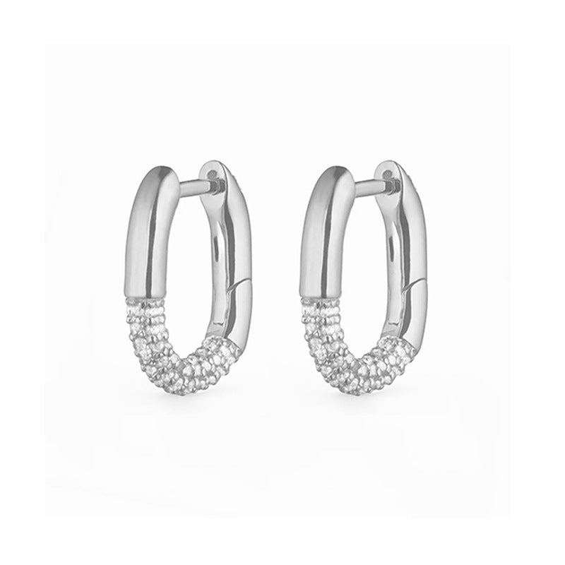 “U-Shape Stardust” S925 Sterling Silver U-Shaped Huggie Hoop Earrings with Sparkling Accents