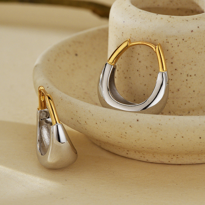 “Golden Contrast” S925 Sterling Silver Two-Tone Geometric Hoop Earrings