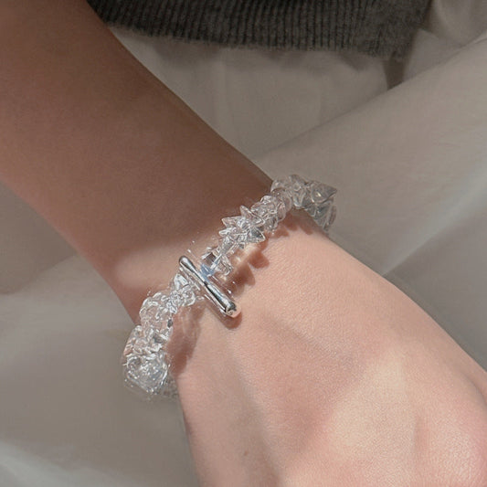 S925 Sterling Silver Moonlit Flow White Crystal Bracelet Irregular Bead Stretch Bracelet
