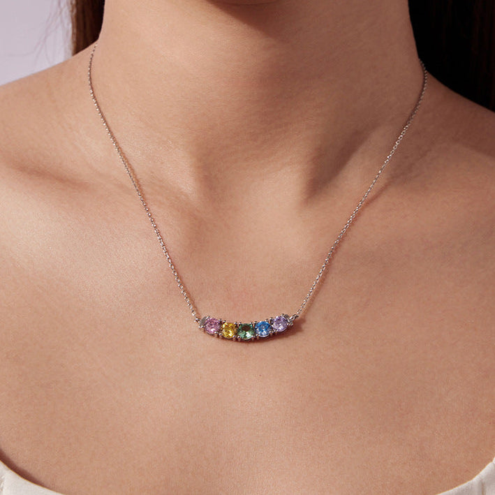 925 Sterling Silver Multicolor Crescent Necklace