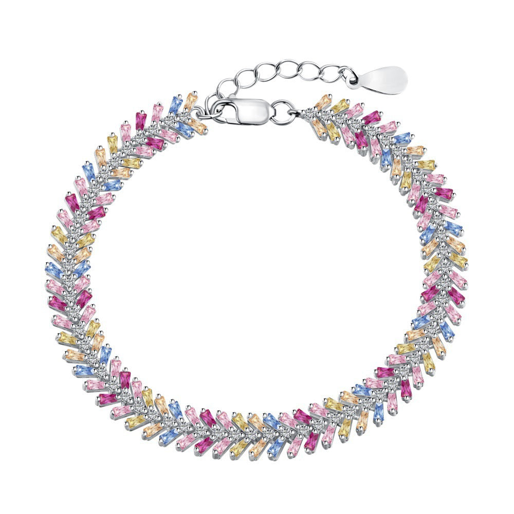 “Dopamine Bloom” S925 Sterling Silver Colorful Heart & Floral Bracelet