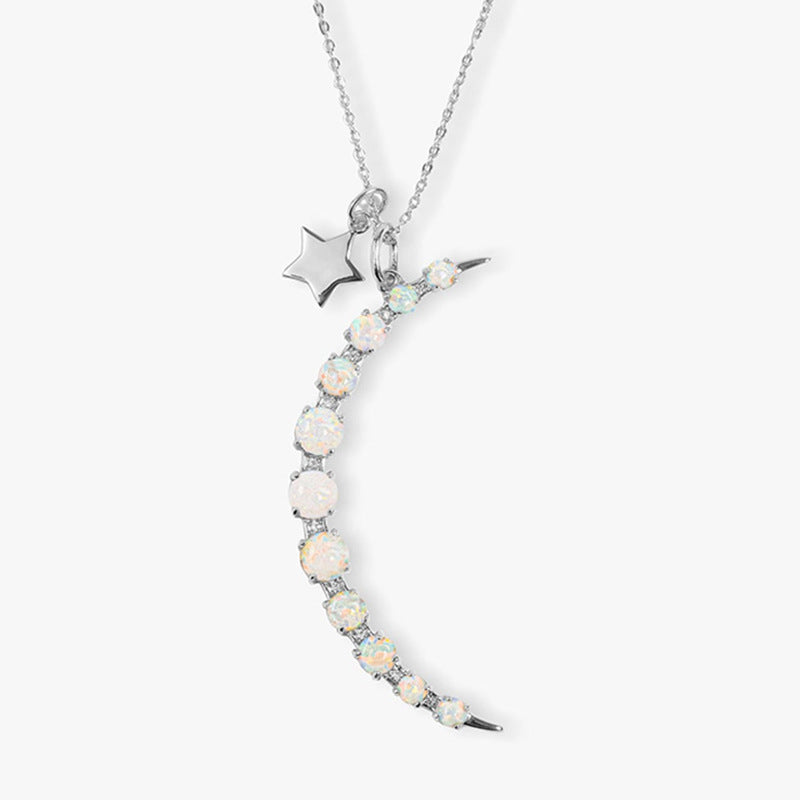 “Celestial Opal” S925 Sterling Silver Opal Star & Moon Necklace