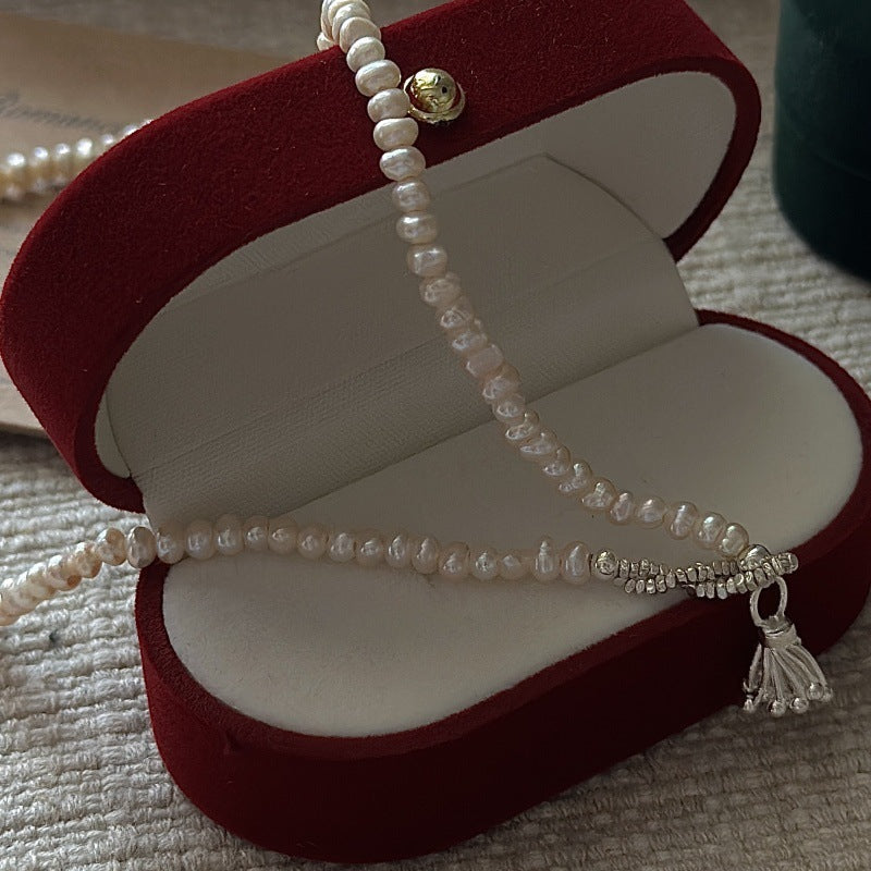 925 Sterling Silver Vintage Pearl Muse Choker Korean Pearl Collarbone Necklace