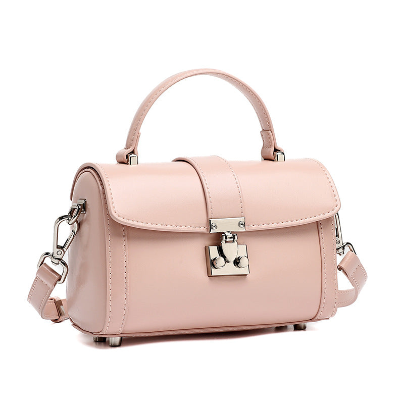 Women's Genuine Leather Cylinder Box Bag with Push Lock