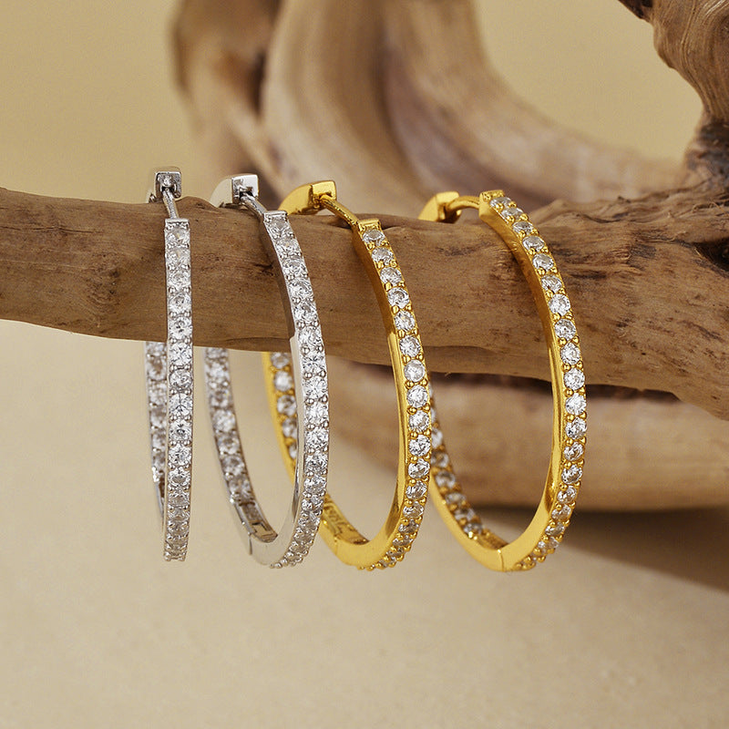 “Grand Halo” S925 Sterling Silver Full-Pavé Large Hoop Earrings