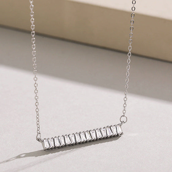 Sugar Bar Shine Baguette Zircon Bar Necklace 925 Sterling Silver