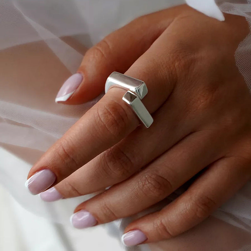 “Crossed Grace” S925 Sterling Silver Open Adjustable Geometric Ring