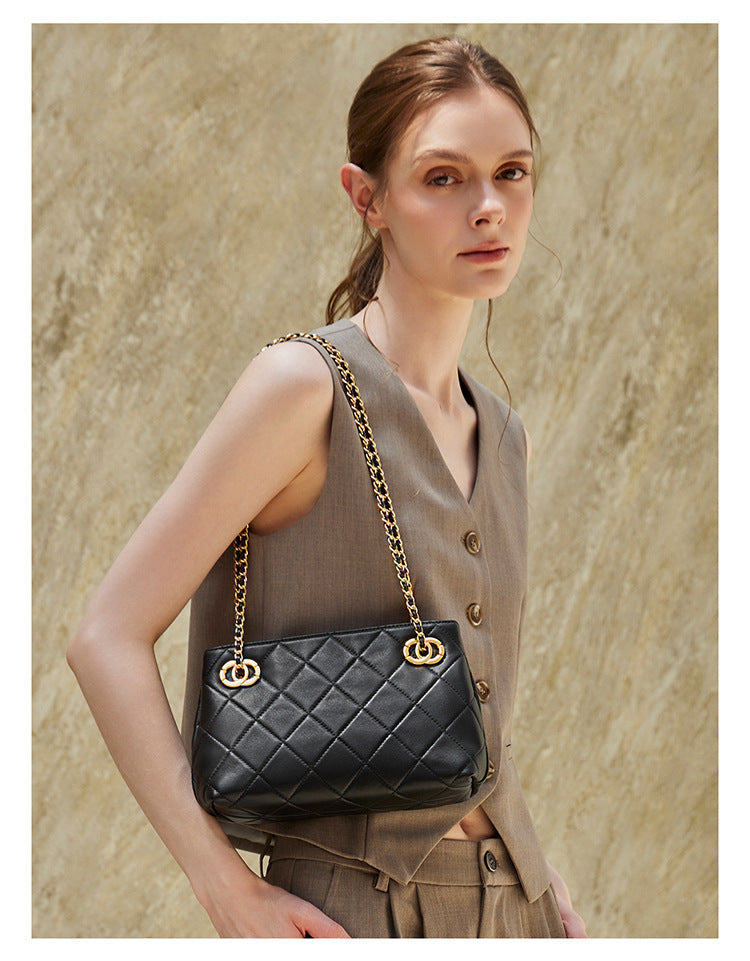Women's Quilted Sheepskin Chain Mini Tote Bag