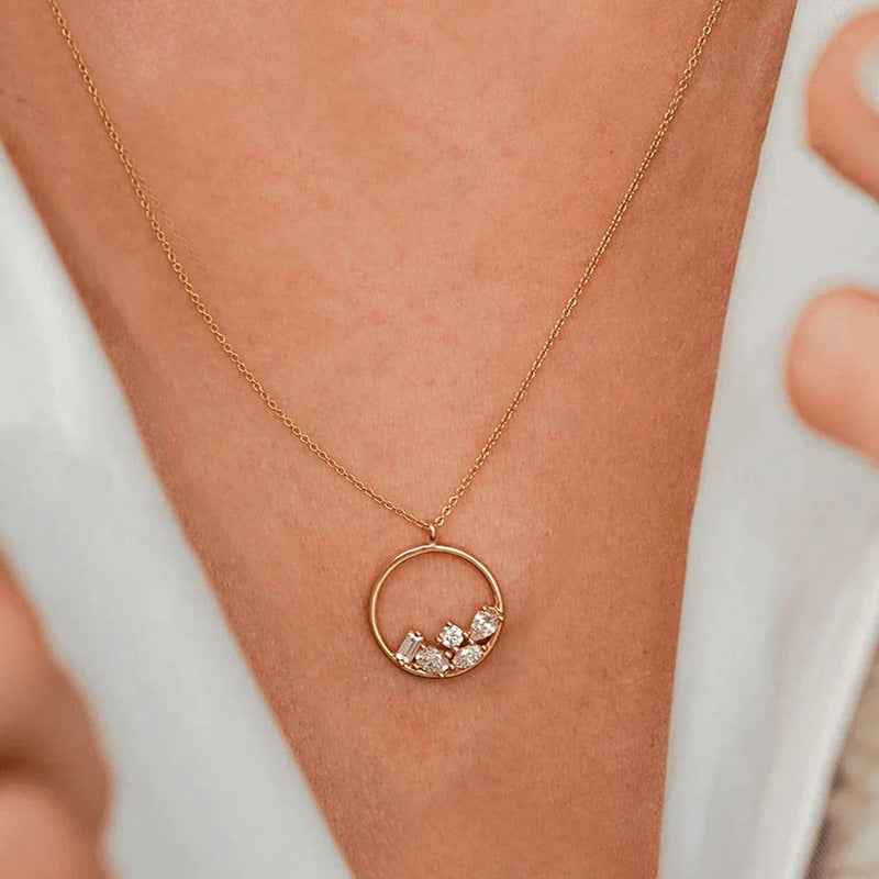 Crystal Drift S925 Silver Zircon Cluster Circle Pendant Necklace