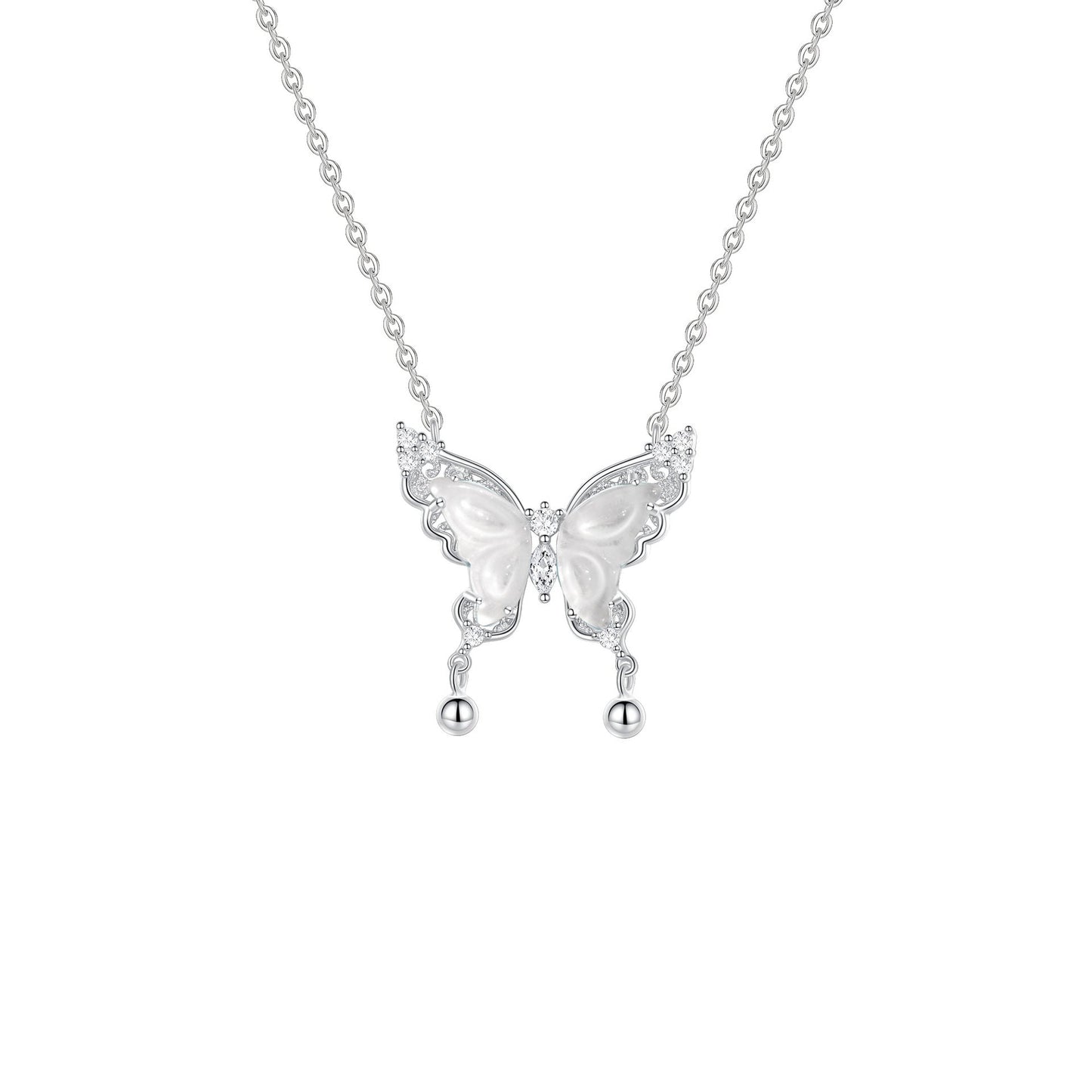 Bellwing Butterfly S925 Sterling Silver Shuimo Jade Butterfly Bell Necklace