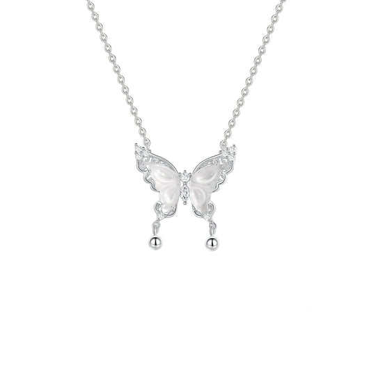 Bellwing Butterfly S925 Sterling Silver Shuimo Jade Butterfly Bell Necklace