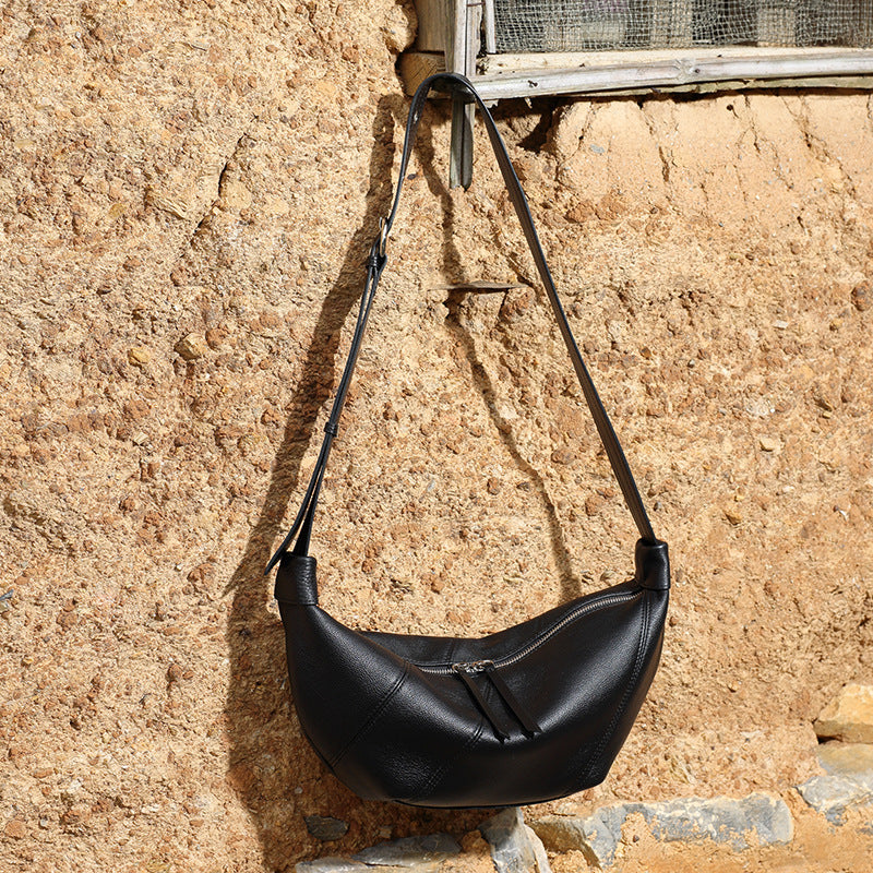 Women's TC Cowhide Soft Dumpling Bag with Adjustable Strap
