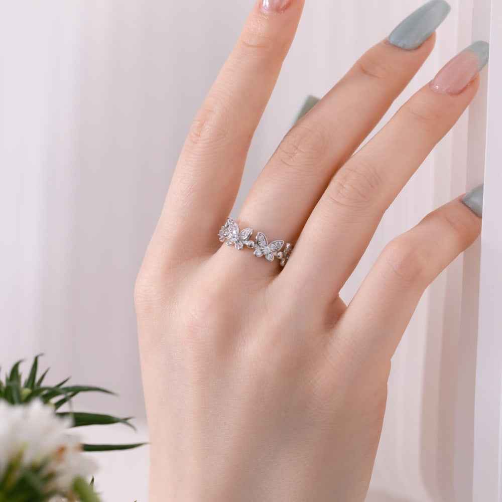 925 Sterling Silver Pavé Butterfly Ring – Butterfly Gleam