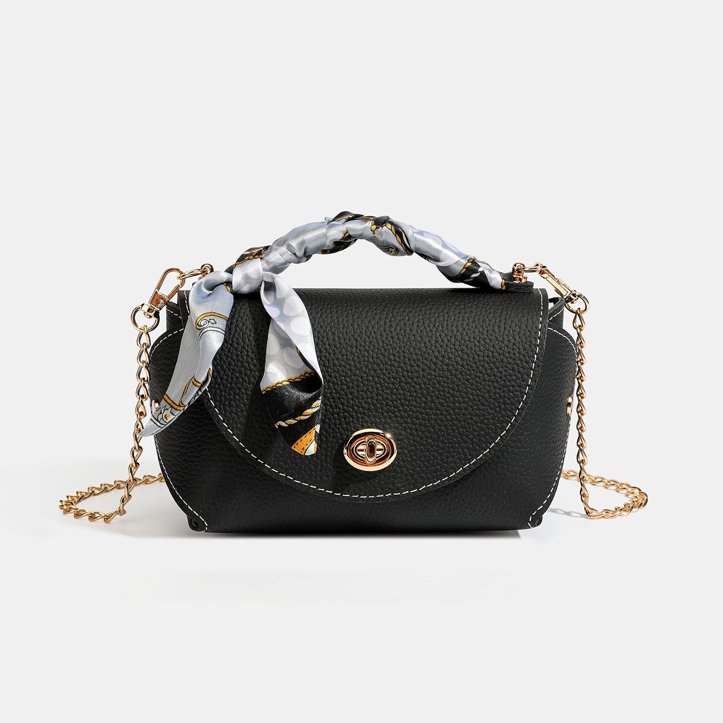 Women's Pebbled Cowhide Scarf Handle Chain Crossbody Bag