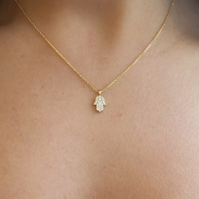 “Palm Eclat” S925 Sterling Silver Zircon Palm Necklace