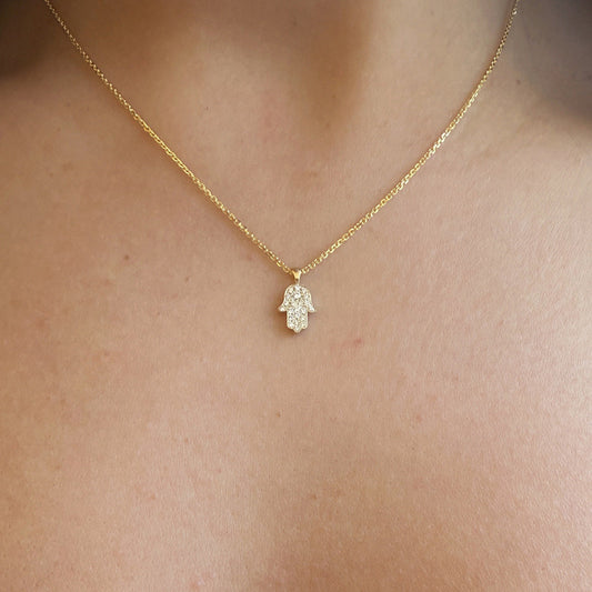 “Palm Eclat” S925 Sterling Silver Zircon Palm Necklace