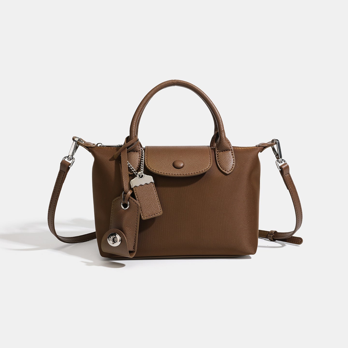 Women's Lightweight Nylon Dumpling Bag with Leather Trim