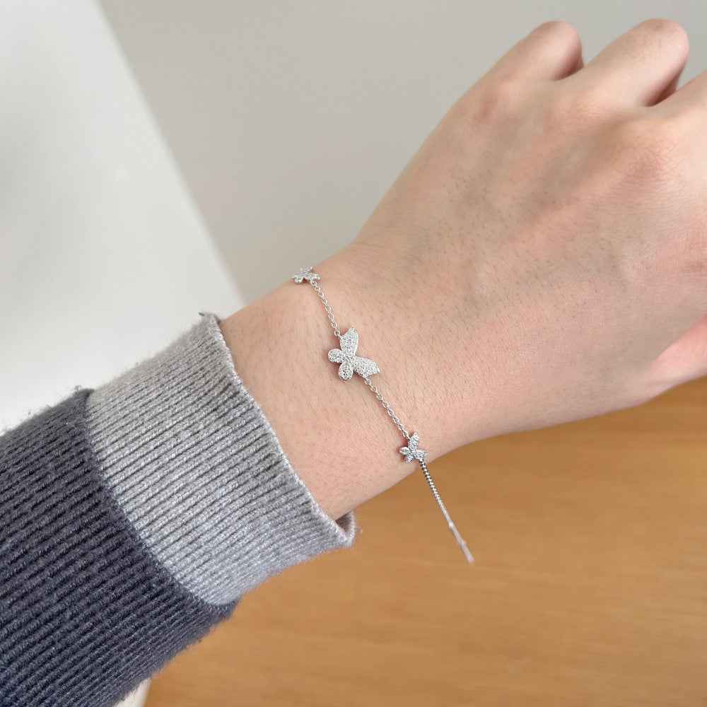 925 Sterling Silver Flutter Shine Butterfly Moissanite Bracelet Adjustable Chain