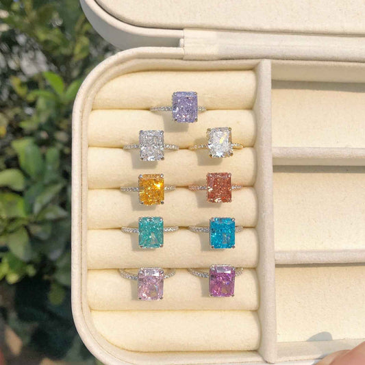 925 Sterling Silver Rectangular Color Zircon Ring – Prism Royale