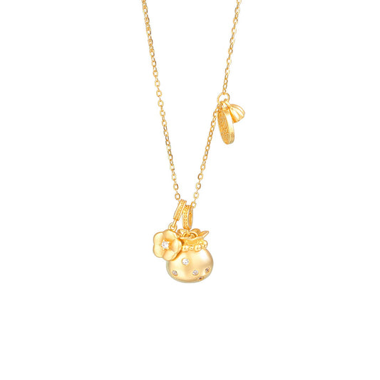 Fortune Bloom Lucky Pouch Pendant Necklace with Zircon in S925 Sterling Silver