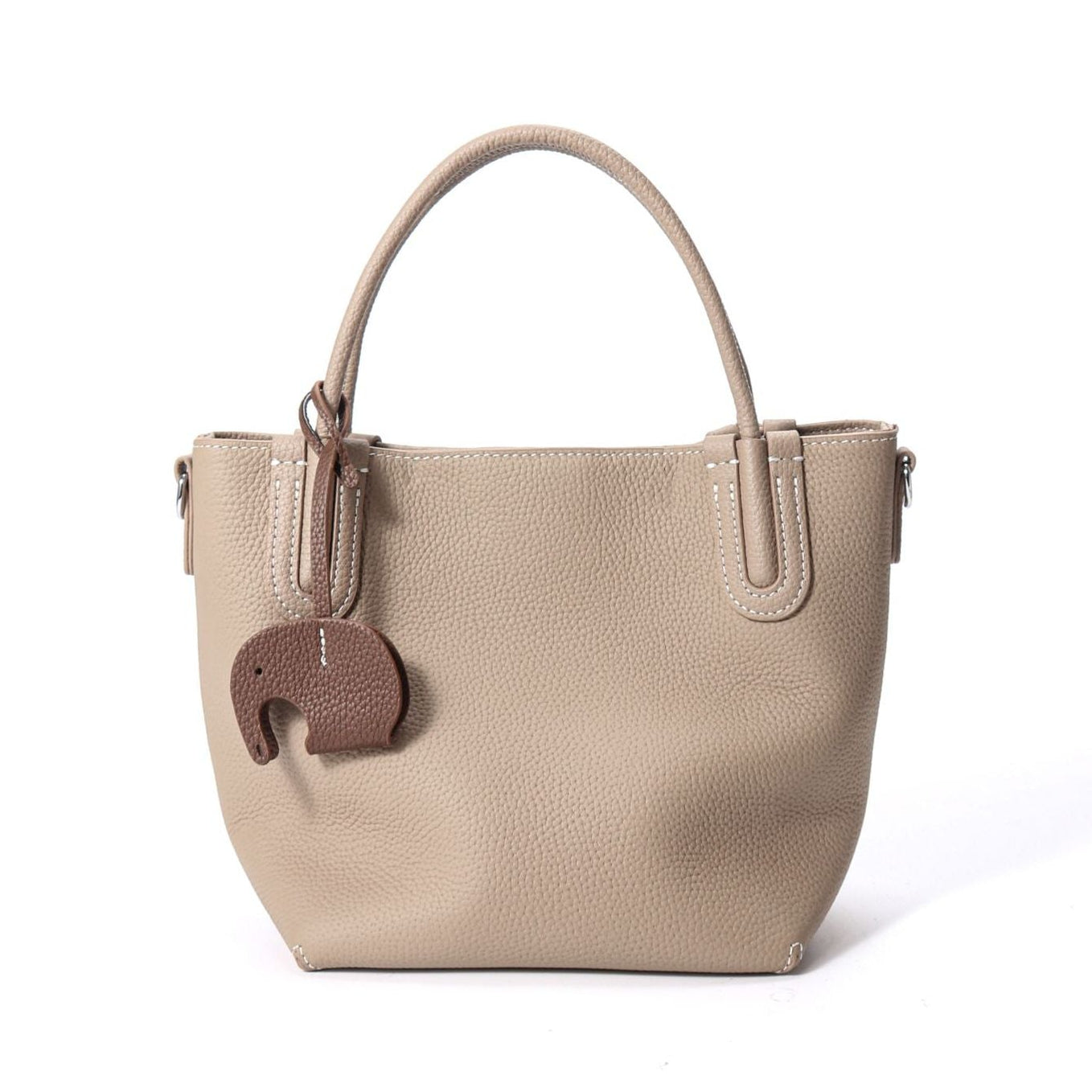 Women's Pebbled Cowhide Elephant Charm Mini Bucket Bag