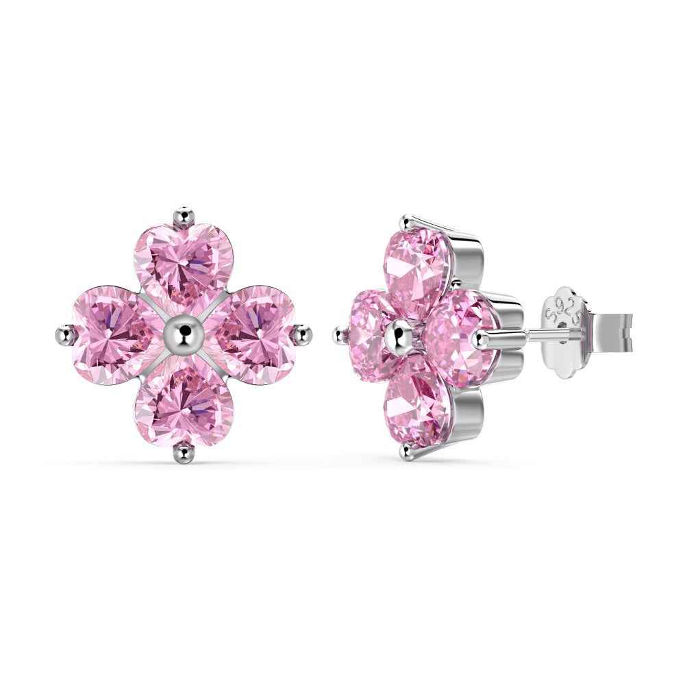 925 Sterling Silver Sakura Heart Pink Zircon Jewelry Set Necklace Ring Earrings