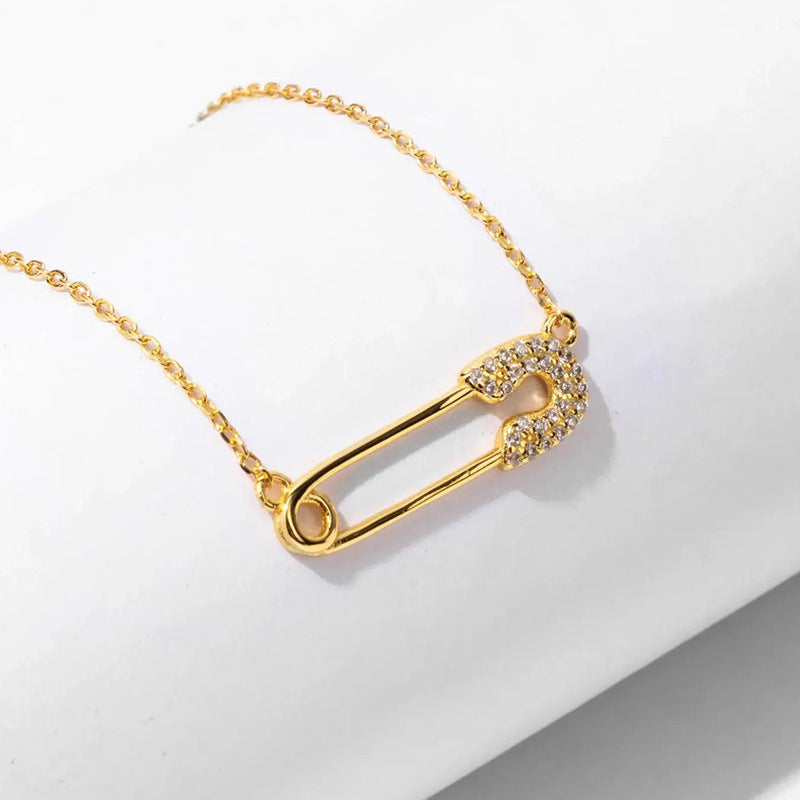 “Pinheart” S925 Sterling Silver Zircon Lock & Heart Necklace