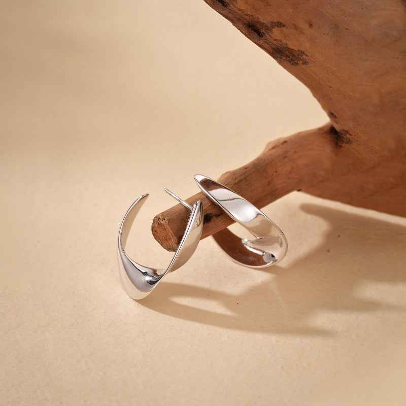 925 Sterling Silver Twist Arc Sculptural Earrings 18K Gold Plated Earrings
