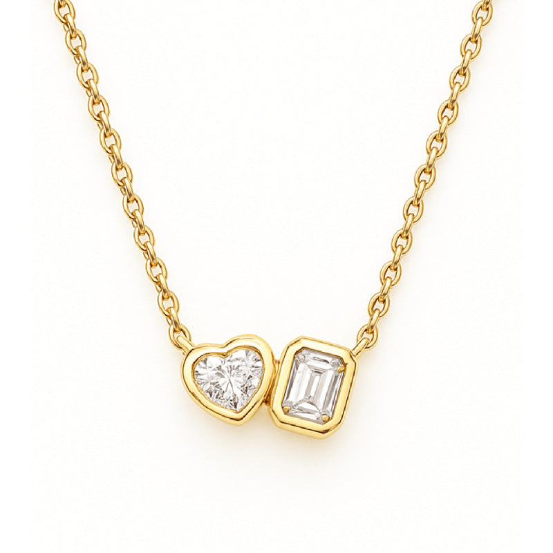 “Square Heart” S925 Sterling Silver Geometric Zircon Heart Necklace