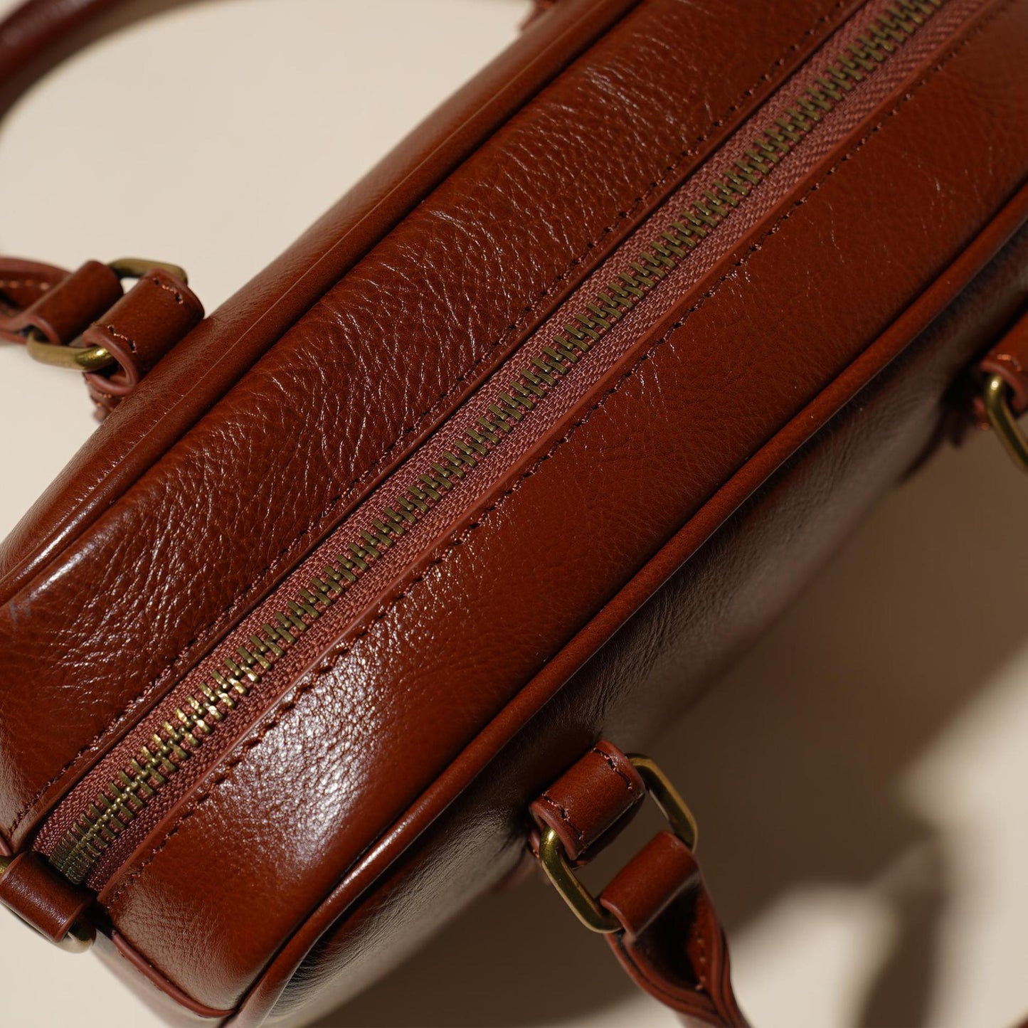 Women's Oil-Waxed Cowhide Mini Boston Bag with Top Handle