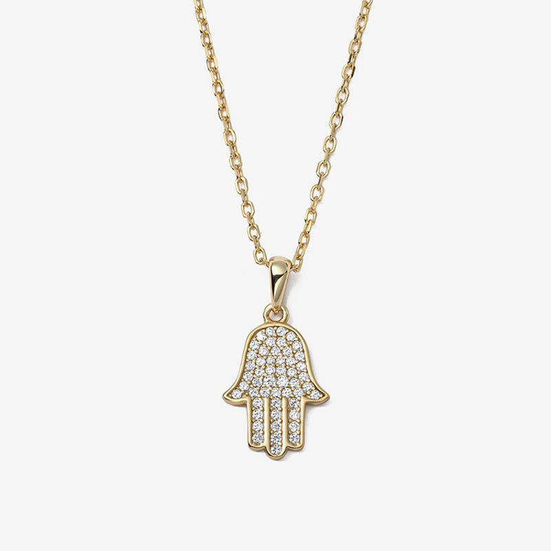 “Palm Eclat” S925 Sterling Silver Zircon Palm Necklace