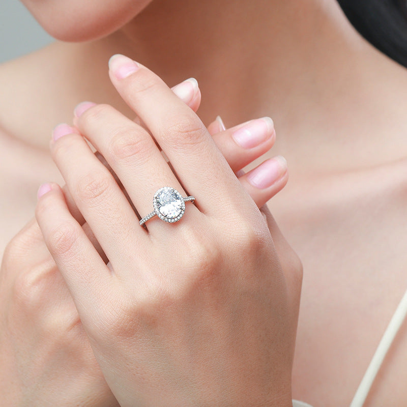 Imperial Halo Oval Zircon Halo Ring 925 Sterling Silver