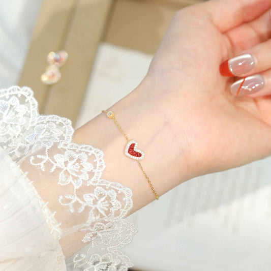 Berry Palmier S925 Silver Ruby Heart Jewelry Set Necklace Bracelet Earrings
